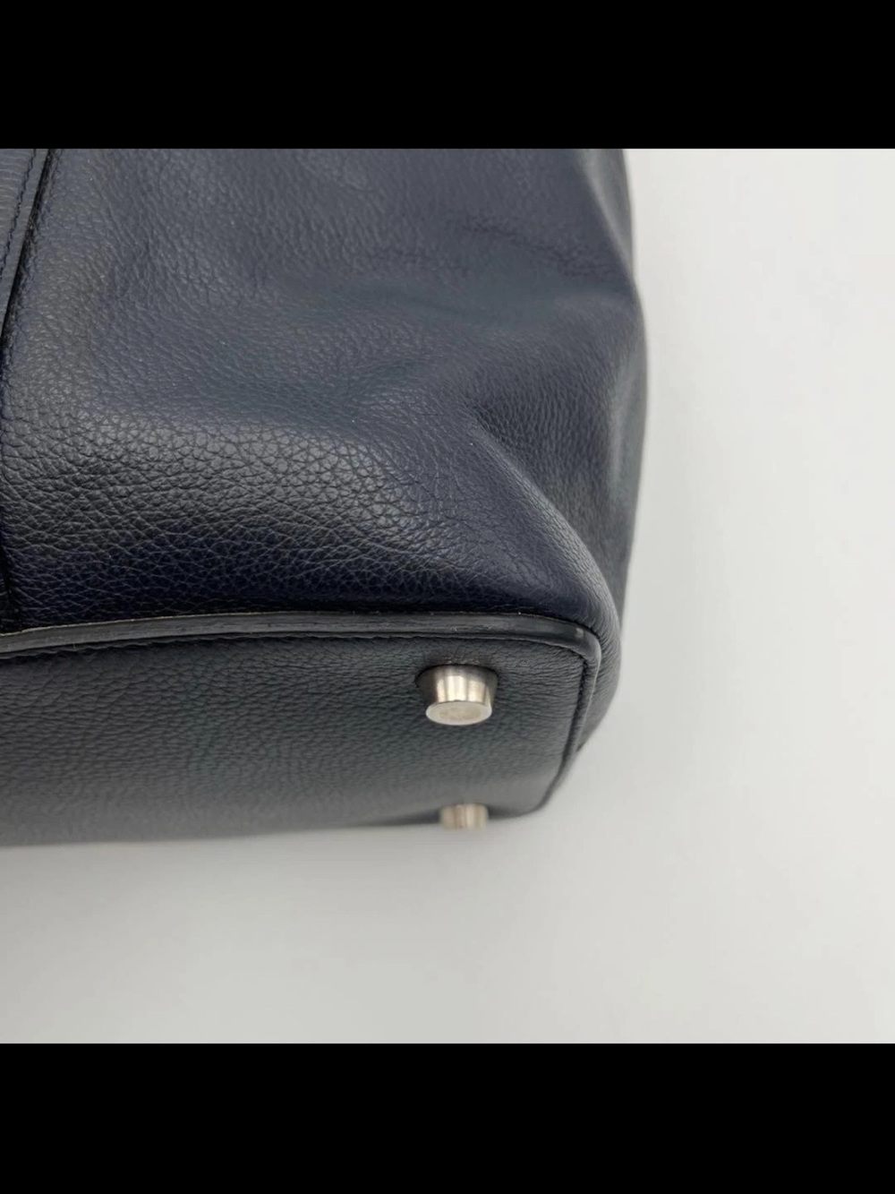 Mulberry Navy Leather Tote with Cream and Olive Center Stripe - Picture 6 of 16